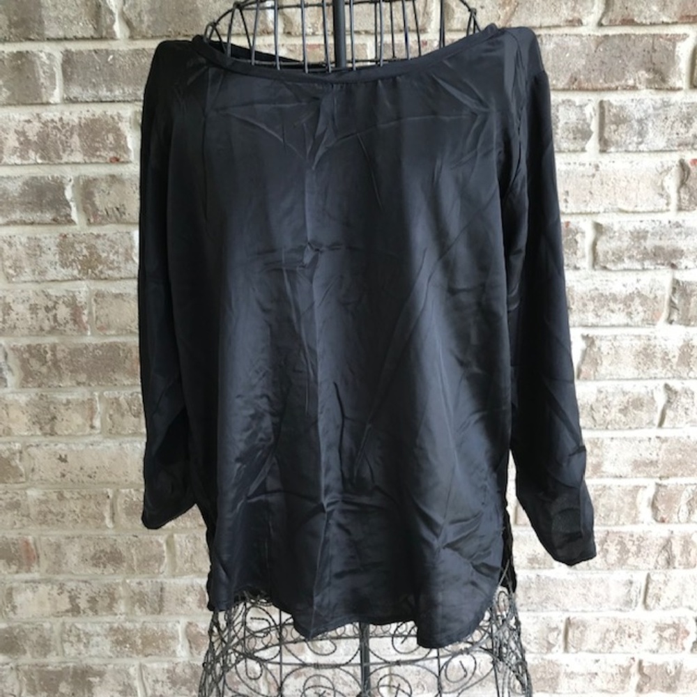 Fun & Flirt Black Hi Low Top Blouse Roll Sleeve